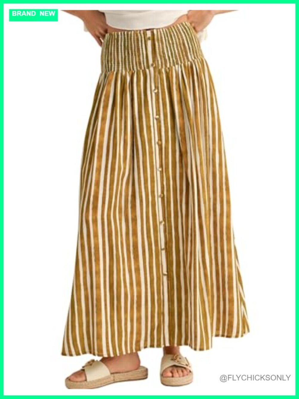 Striped Maxi Skirt with Pockets Elastic Waist A-Line Boho